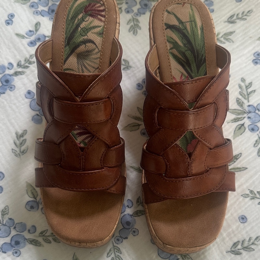 Brown Leather Women's Wedges